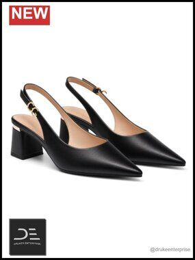 Women's Slingback Chunky Heels Pointed Closed Toe Pumps Adjustable Strap Work
